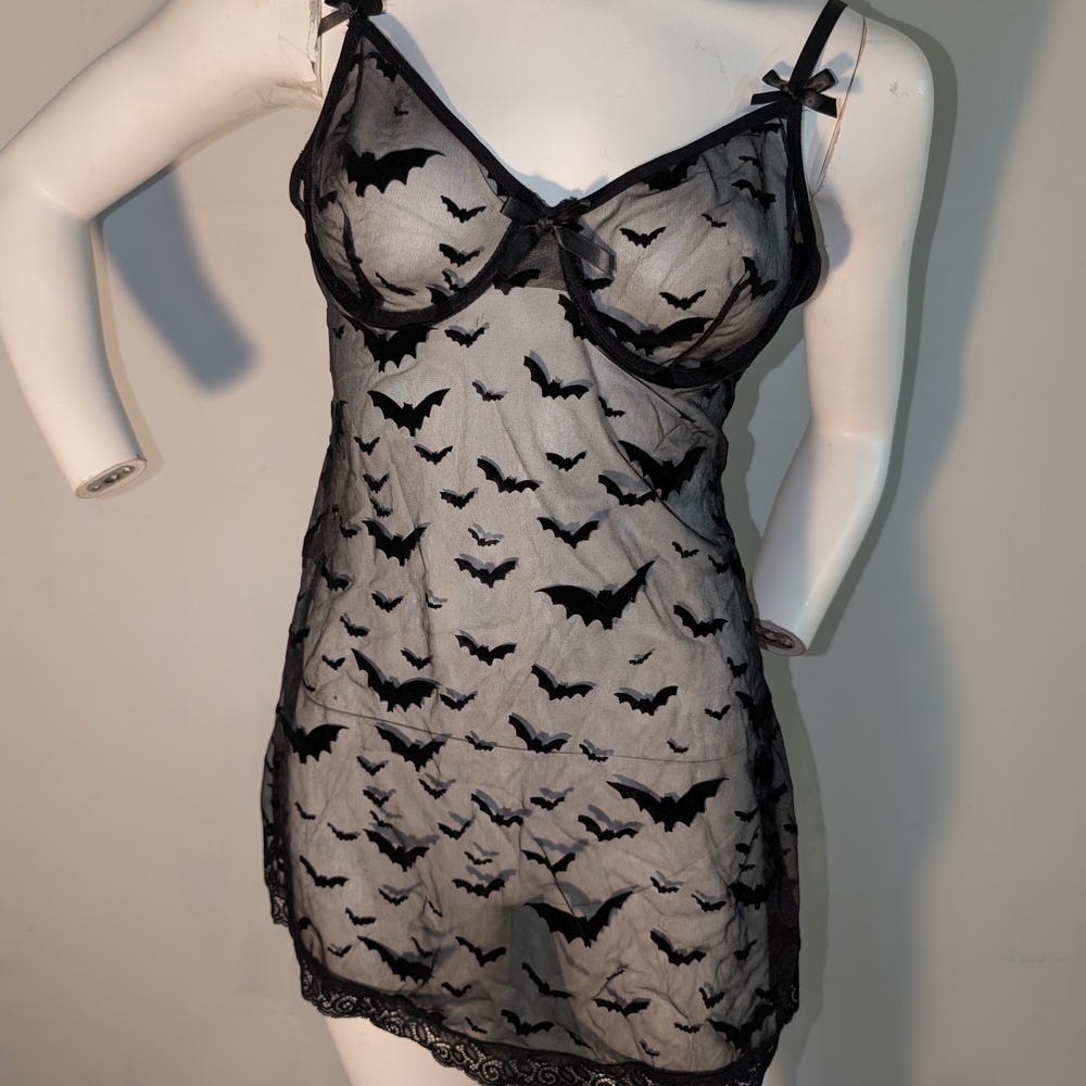Sheer Black Bat Print Nightgown - Picture 1 of 3